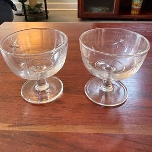 2 Vintage Fostoria Starburst #110 Mid-Century 3 1/4” Low Sherbet Glasses MCM